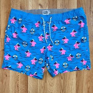 Party Pants Dolphin Martini Swim Trunks Size XL Blue “I Like Boats” Beach Shorts
